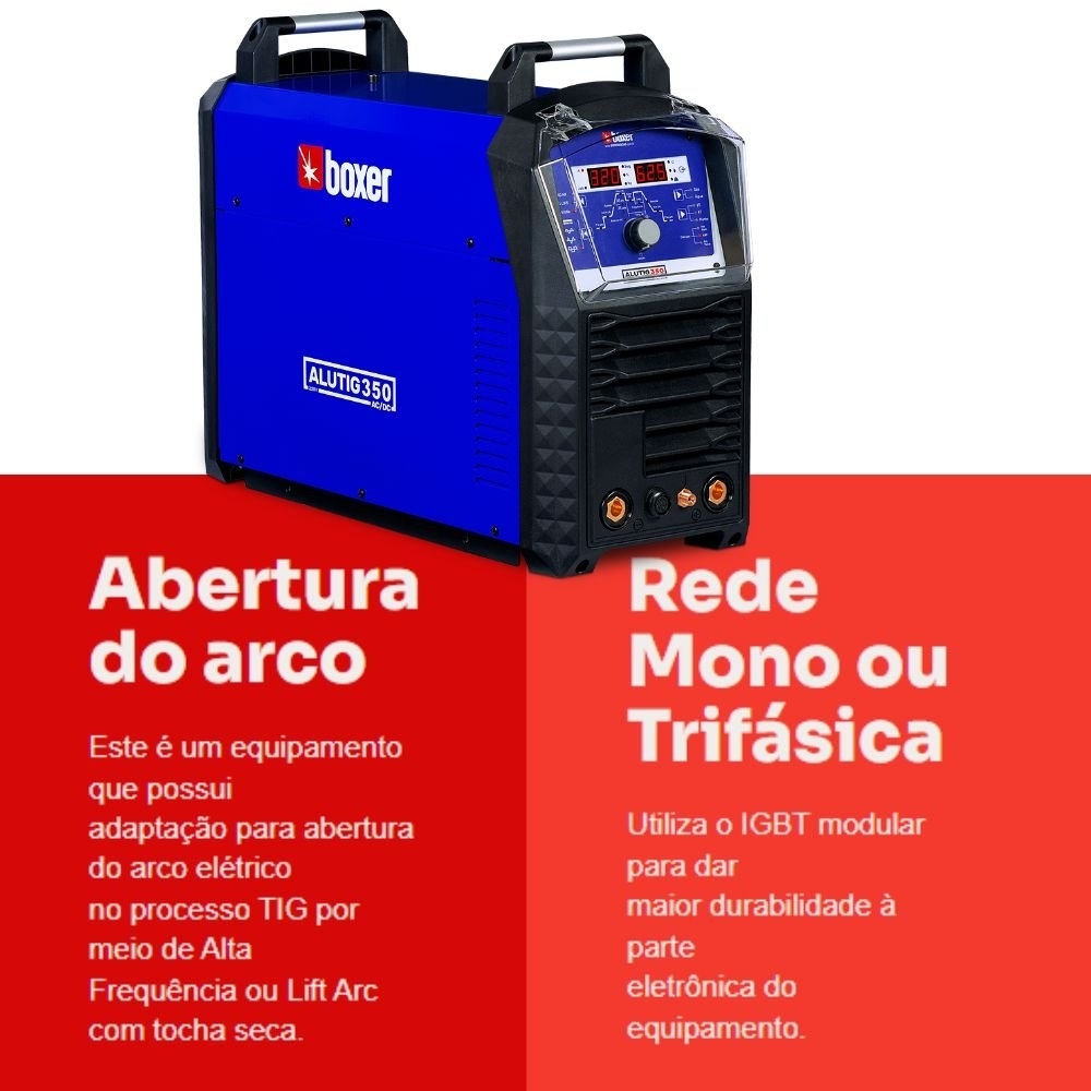 Máquina de Solda Inversora TIG Pulsado ALUTIG 350A 220V BOXER