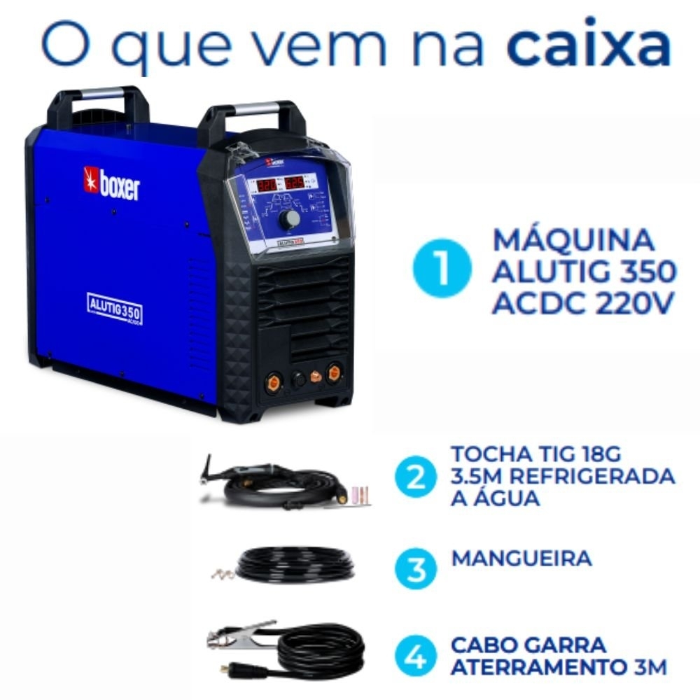 Máquina de Solda Inversora TIG Pulsado ALUTIG 350A 220V BOXER