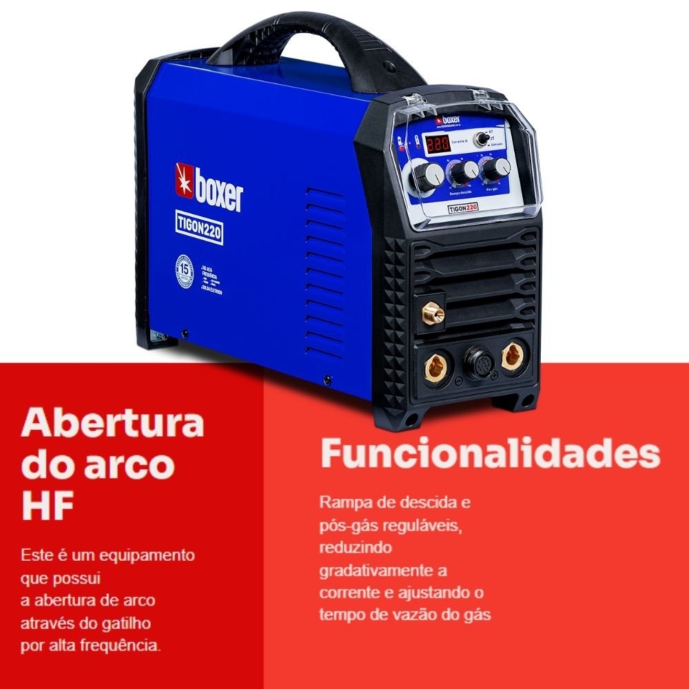 Máquina Inversora de Solda Tigon 220 TIG/MMA 220A 220V com Tocha TIG e Display BOXER