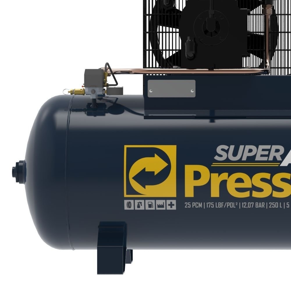 Compressor de Ar Super Ar Evo 5HP 25 PCM 250 Litros 220/380V Trifásico PRESSURE
