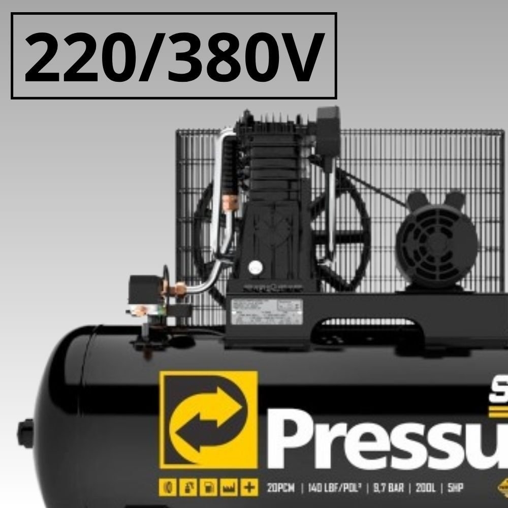 Compressor de Ar Storm 600 5HP 20 PCM 200 Litros 140 PSI 220/380V Trifásico PRESSURE