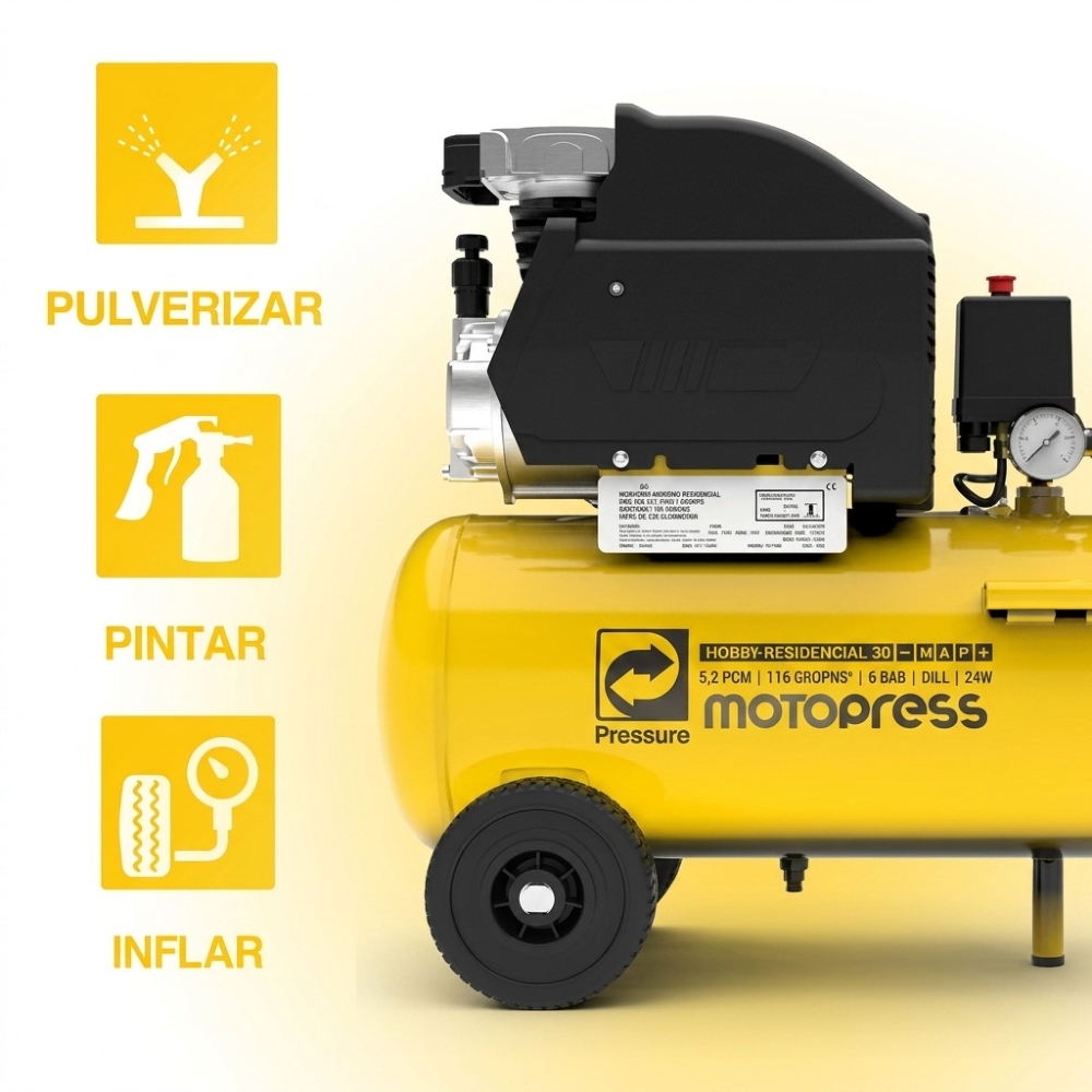Motocompressor de Ar 2HP 8,2 PCM 24 Litros 116 PSI 110V PRESSURE