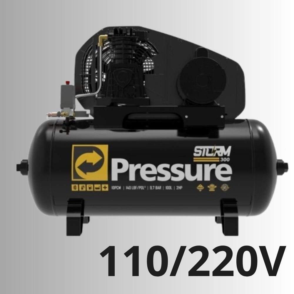 Compressor de Ar Storm 300 100 Litros 2HP Monofásico Bivolt 110/220V PRESSURE