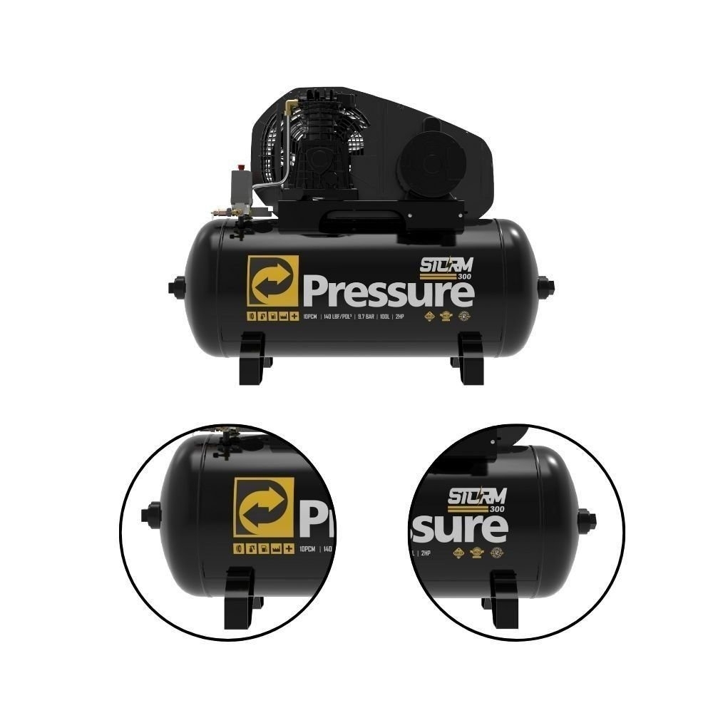 Compressor de Ar Storm 300 100 Litros 2HP Monofásico Bivolt 110/220V PRESSURE