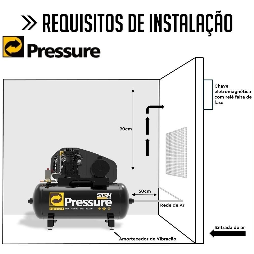 Compressor de Ar Storm 300 100 Litros 2HP Monofásico Bivolt 110/220V PRESSURE