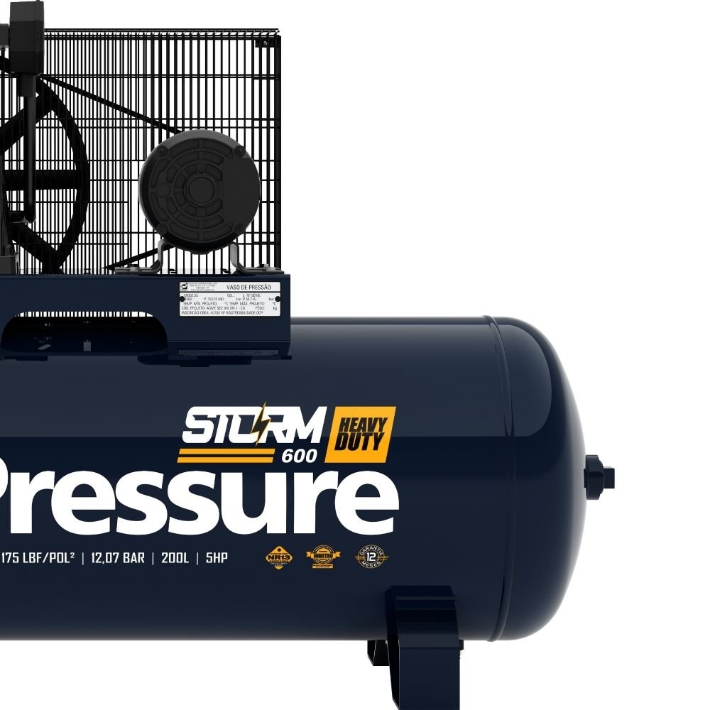 Compressor de Ar Storm 600HP 20 Pés 200L Alta Pressão 5HP Trifásico 220/380V PRESSURE