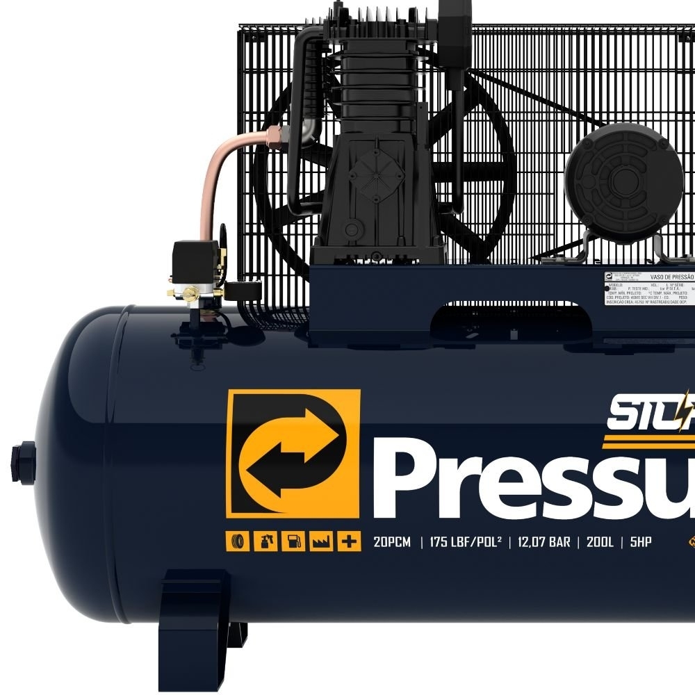 Compressor de Ar Storm 600HP 20 Pés 200L Alta Pressão 5HP Trifásico 220/380V PRESSURE