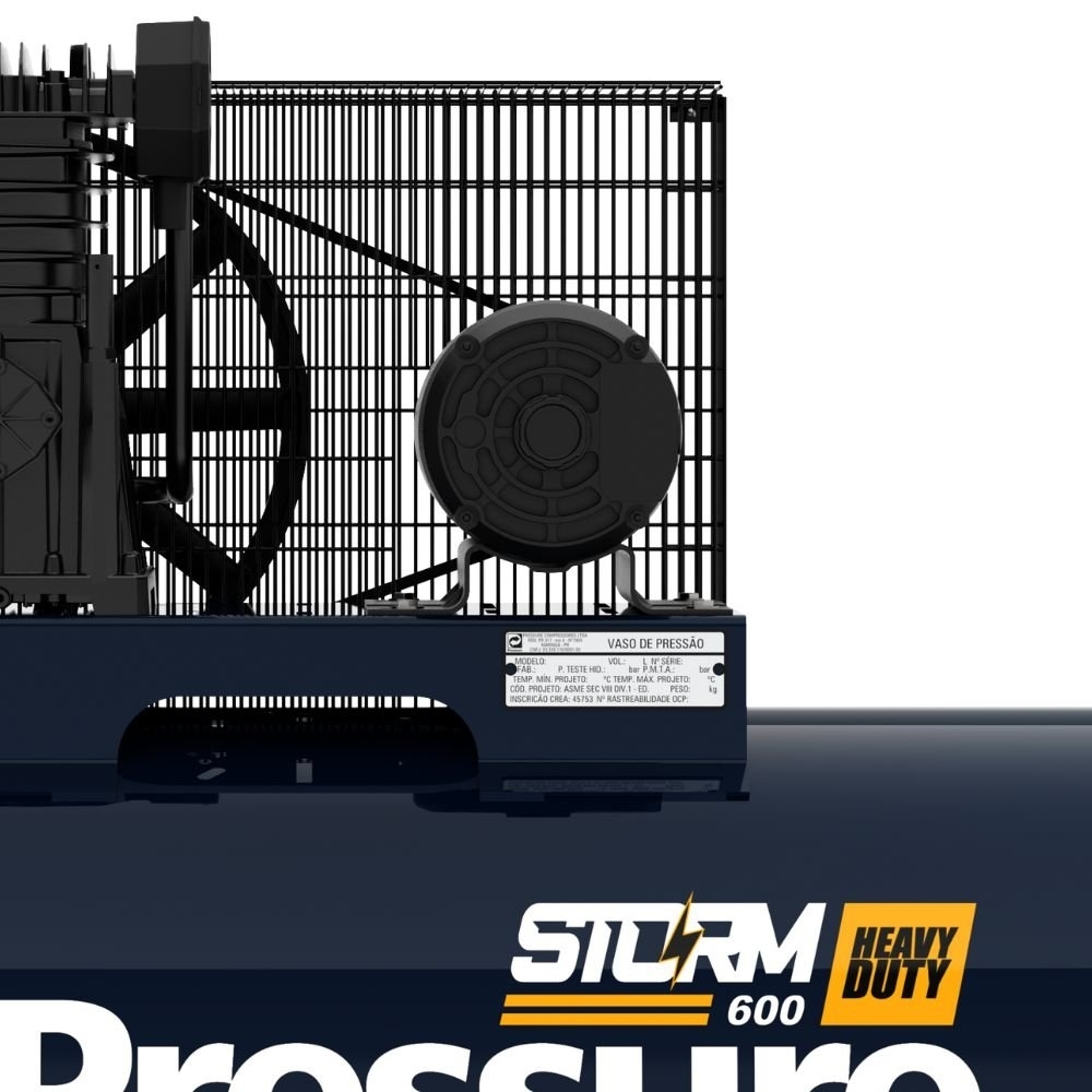 Compressor de Ar Storm 600HP 20 Pés 200L Alta Pressão 5HP Trifásico 220/380V PRESSURE