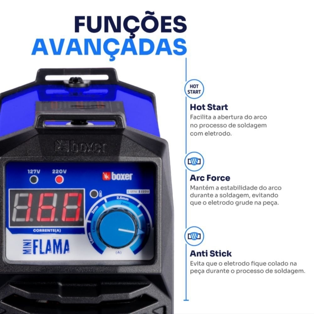 Máquina de Solda Inversora TIG/MMA Mini Flama 160A 127/220V Bivolt BOXER