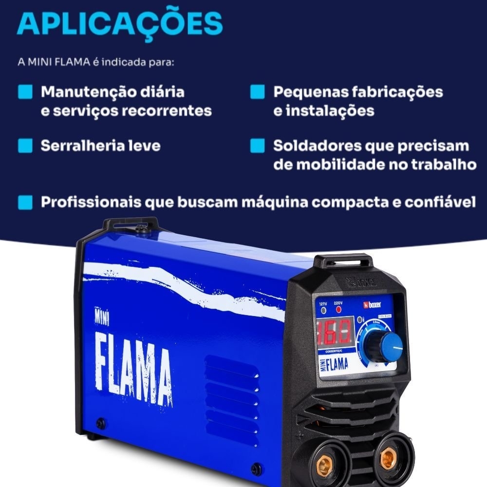 Máquina de Solda Inversora TIG/MMA Mini Flama 160A 127/220V Bivolt BOXER