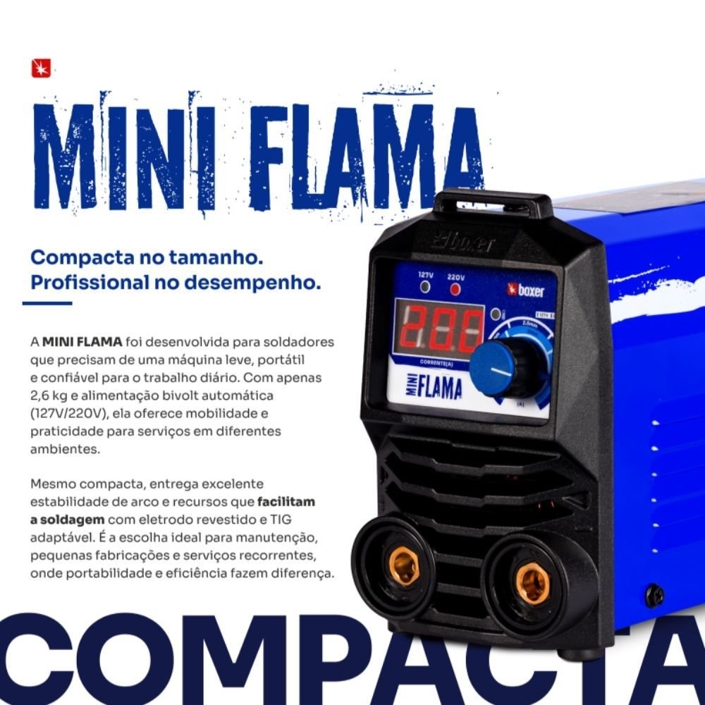 Máquina de Solda Inversora TIG/MMA Mini Flama 160A 127/220V Bivolt BOXER
