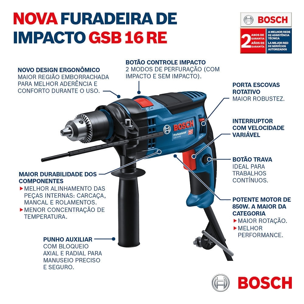 Furadeira de Impacto GSB 16 RE 1/2 Pol. 850W 110V com Maleta BOSCH