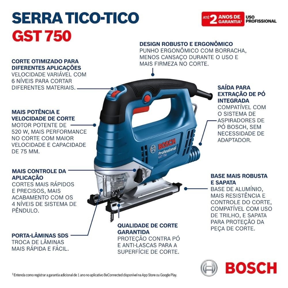 Serra Tico-Tico GST 750 520W 220V com Lâmina BOSCH