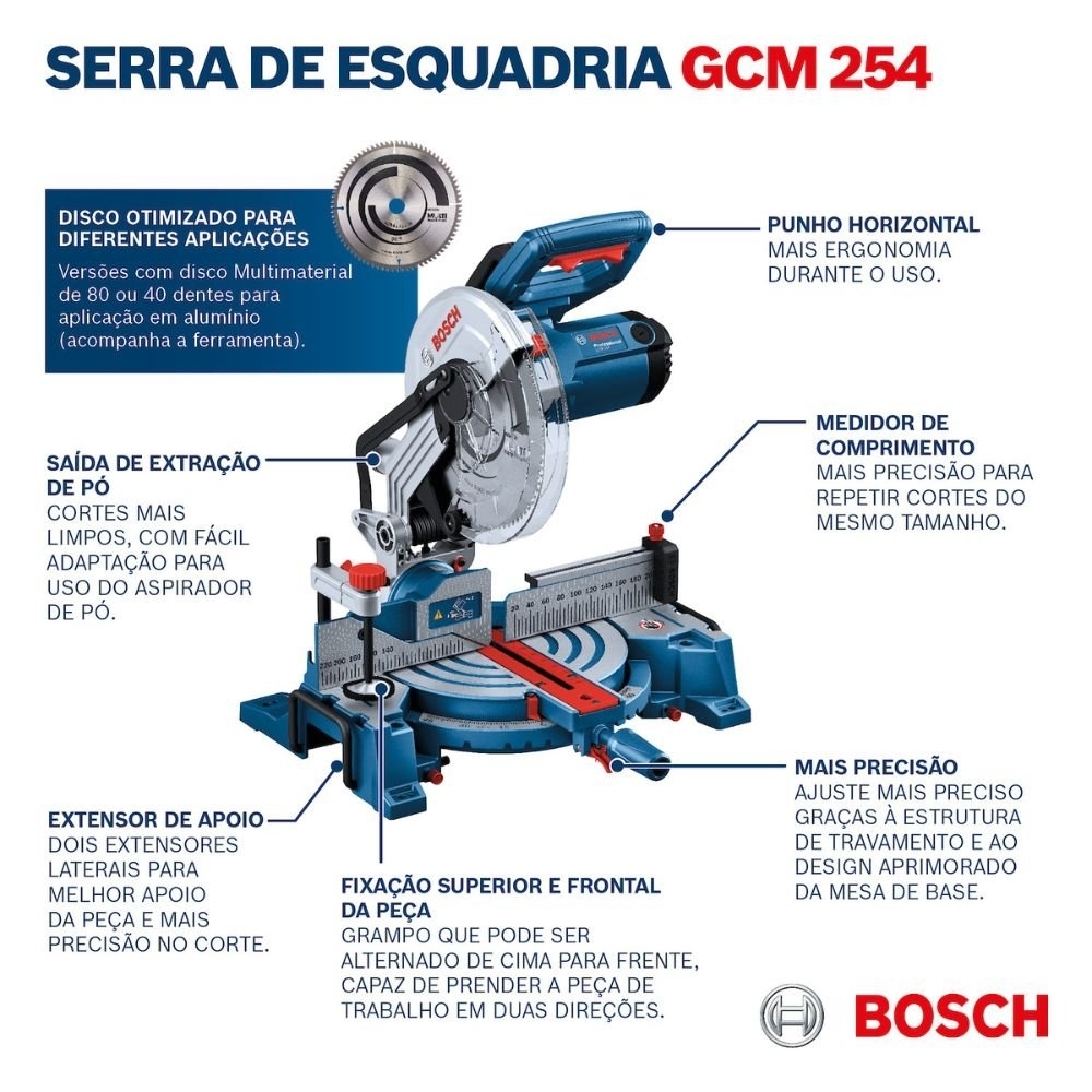 Serra Meia Esquadria GCM-254 254mm 1750W 110V com Disco para Madeira BOSCH
