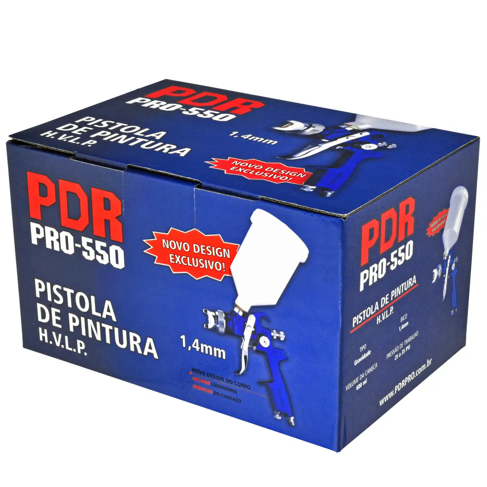 Pistola de Pintura HVLP PRO-550 Gravidade Bico 1,4mm Copo 600ml PDR