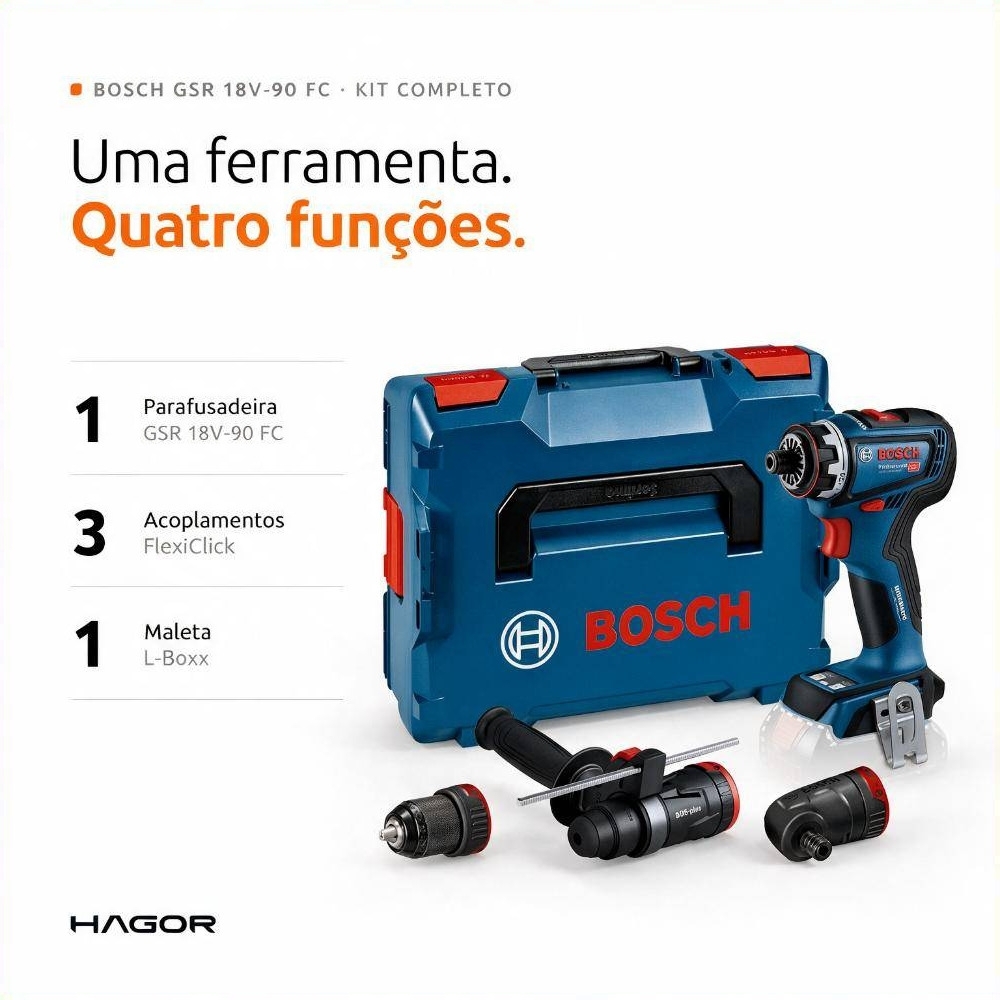 Parafusadeira Furadeira GSR 18V-90 FC 1/2 Pol. 18V Brushless sem Bateria com Maleta BOSCH