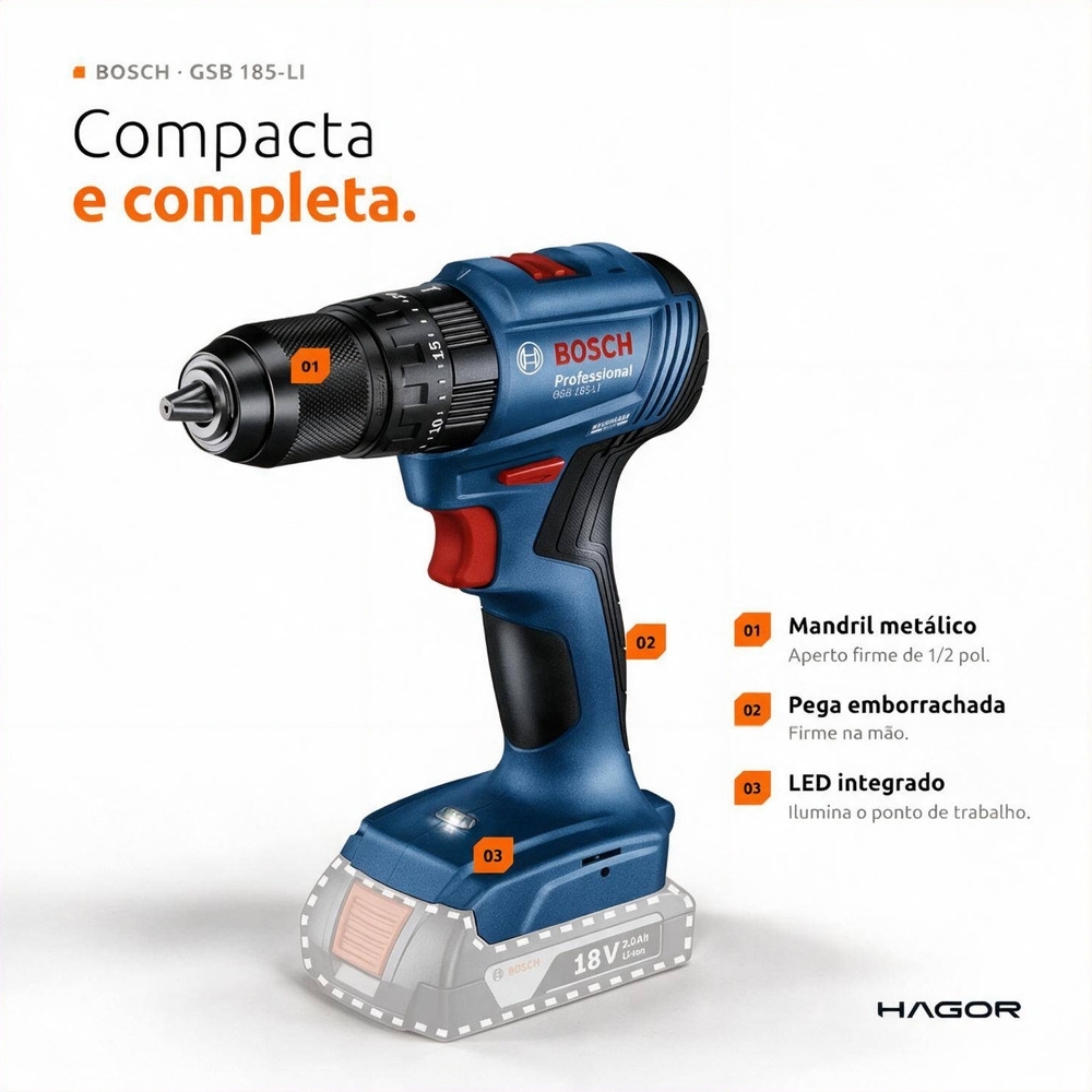 Parafusadeira Furadeira GSB 185-LI 1/2 Pol. 18V Brushless sem Bateria e Carregador BOSCH