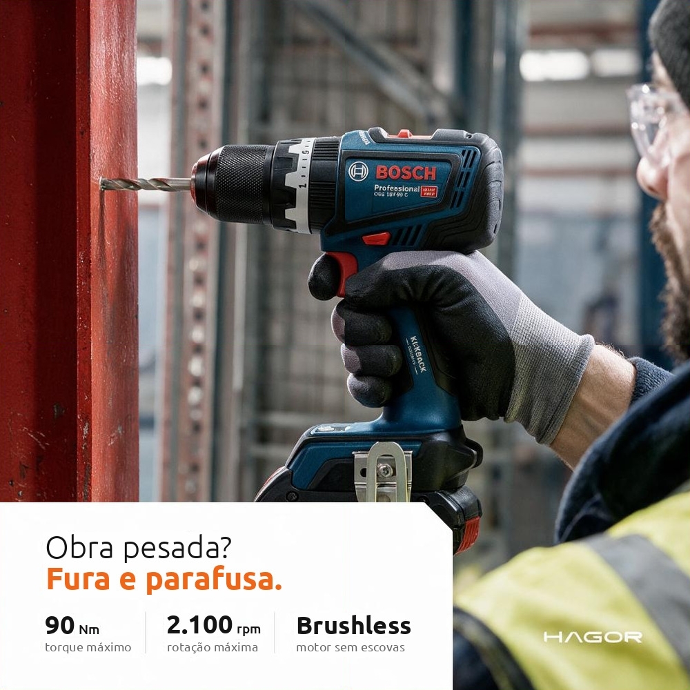 Parafusadeira Furadeira GSB 18V-90C 1/2 Pol. 18V Brushless sem Bateria BOSCH