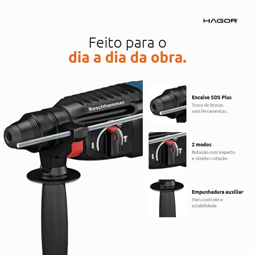 Martelete Perfurador GBH 18V-26 SDS Plus 2,5J 18V Brushless sem Bateria e Carregador BOSCH