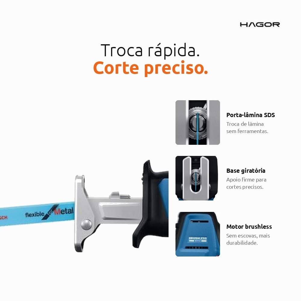 Serra Sabre GSA 18V-24 18V Brushless sem Bateria BOSCH