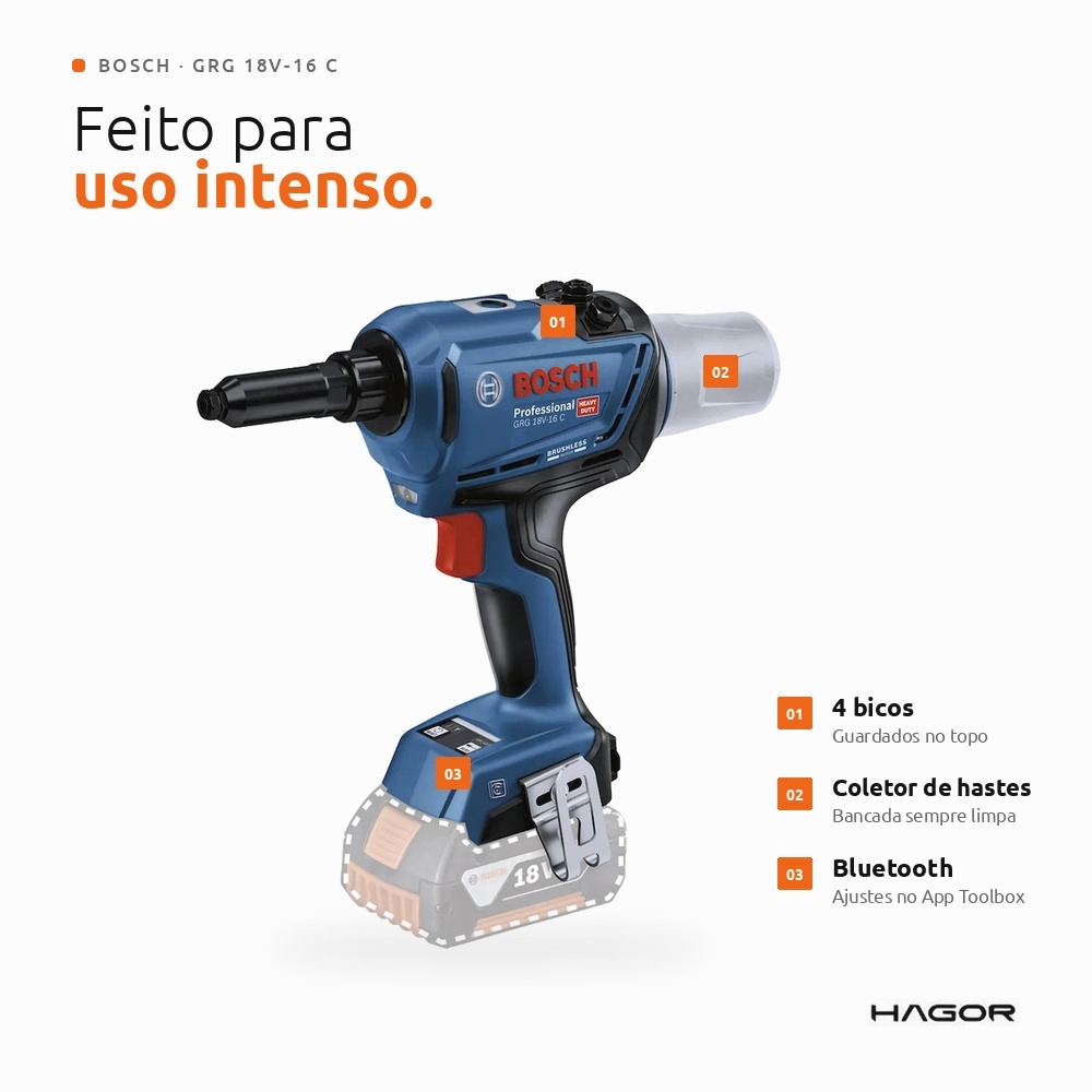 Rebitador GRG 18V-16C 18V Brushless sem Bateria e Carregador BOSCH